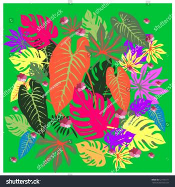 Vector Graphical Tropical Leaves Bright Pattern Stock Vector ...