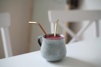 Gray Ceramic Mug With Pink Beverage