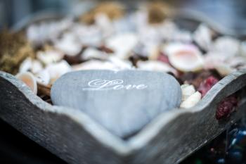 Gray Heart Shape Rock With Love Text Overlay Decor