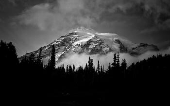 Grayscale Photo Of A Mountain Covered With Snow