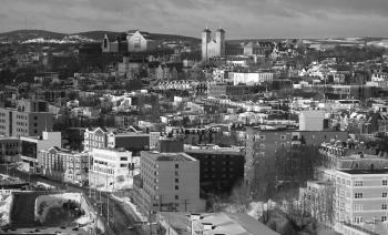 Grayscale Photo of Urban City