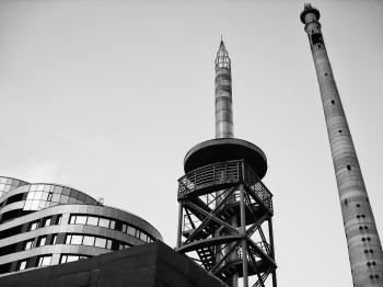 Grayscale Photograph of High-rise Tower