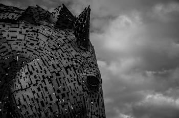 Grayscale Photography of Horse Head and Clouds