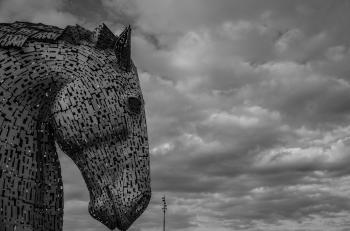 Grayscale Photography of the Kelpies
