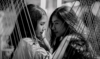 Grayscale Photography of Two Girls