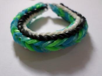 Green, blue, black and white loom bracel