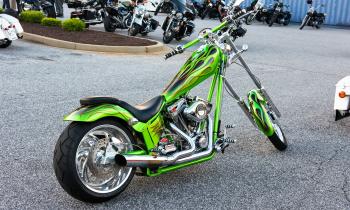 Green Naked Chopper Motorcycle on Parking Lot