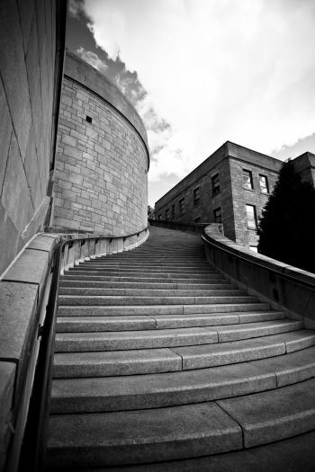 Grey Scale Photo of Stairs