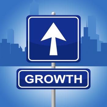 Growth Sign Shows Placard Expansion And Arrow