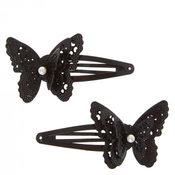 Black Pearl Butterfly Snap Hair Clips | Claire's