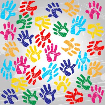 Handprints Colourful Means Drawing Colors And Painted