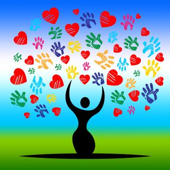 Handprints Tree Represents Valentines Day And Artwork