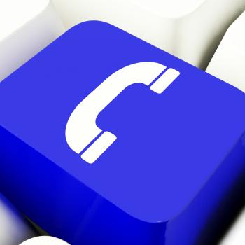 Handset Icon Computer Key In Blue For Helpdesk Or Assistance