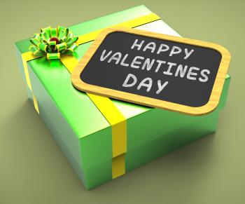 Happy Valentines Day Present Shows Romantic Celebration Or Valentines