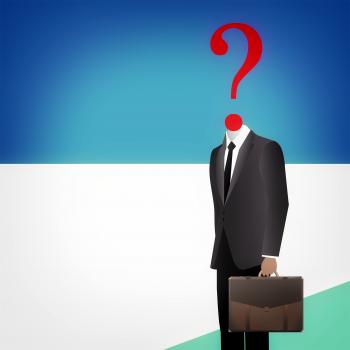 Headless businessman with question mark