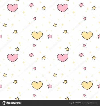 cute lovely pink yellow hearts and stars seamless vector pattern ...