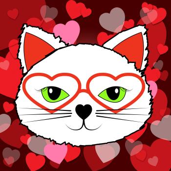 Hearts Cat Means Valentines Day And Affection