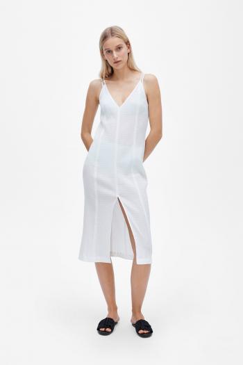 Split slip dress - Shirred voile - White – HER LINE