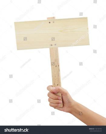 Hand Holding Wooden Sign Isolated On Stock Photo (Royalty Free ...