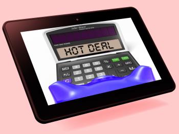 Hot Deal Calculator Tablet Shows Bargain Or Promo