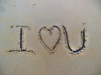 I Love You on beach sand