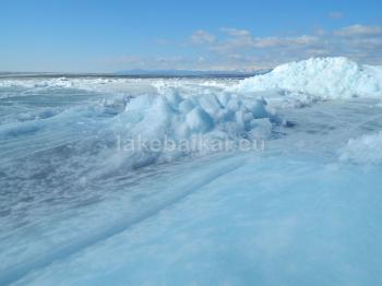 Lake Baikal in winter, frozen Baikal "torosy"