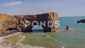 Epic Aerial Flyover Over Icelandic Rocky Shore Waves Crushing ...
