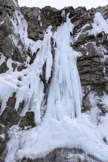 Icicles on a wall of rock