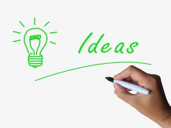 Ideas and Lightbulb Indicate Bright Idea and Concepts
