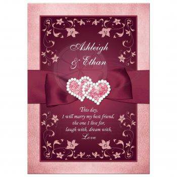 Burgundy, Blush Wedding Invitation | Printed Ribbon, Jewels ...