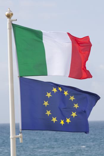 Italian and EU Flags Waving