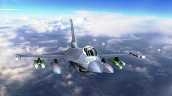 F-16 military jet flying above the clouds Stock Video Footage ...