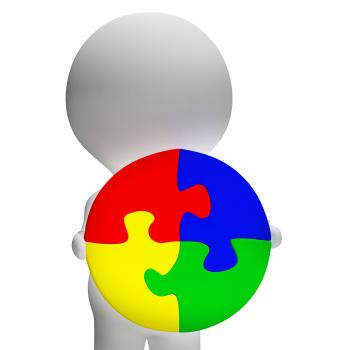Jigsaw Solution And 3d Character Showing Solution Or Wholeness
