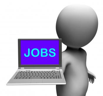 Jobs On Laptop Shows Unemployment Employment Or Hiring Online