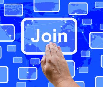 Join Button With Hand Showing Subscription And Registration