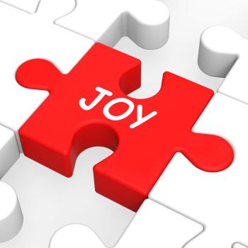 Joy Puzzle Shows Cheerful Fun Happy And Enjoy