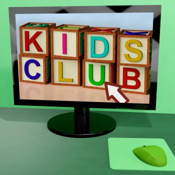 Kids Club Blocks On Computer Shows Childrens Learning