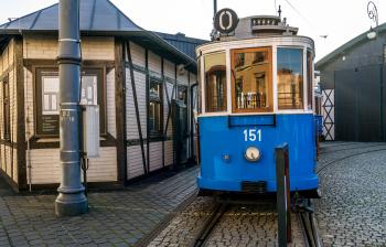 Kraków vintage blue tram, Poland