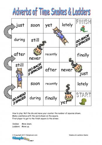 Adverbs of Time Snakes and Ladders – A Chutes-and-Ladders type board ...