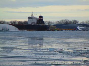 Lake freighter moored in Toronto's ship channel, 2018 01 11 -aa
