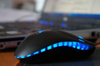 Laptop with blue mouse