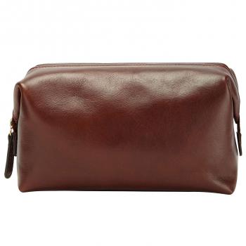 John Lewis Made in Italy Leather Wash Bag, Brown at John Lewis