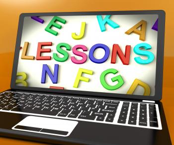 Lessons Message On Computer Screen Showing Online Education