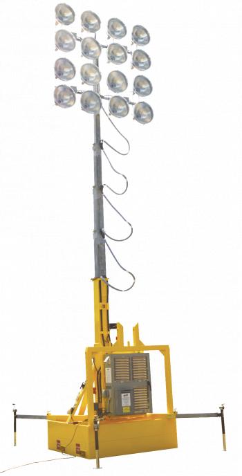 100 FOOT PORTABLE STADIUM HIGH-MAST LIGHT-TOWER 16-1500W FLOODLIGHTS