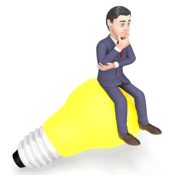 Lightbulb Thinking Indicates Power Source And Character 3d Rendering