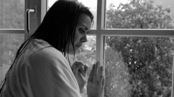 Woman Feeling Lonely And Sad Crying Slow Motion Black Background ...