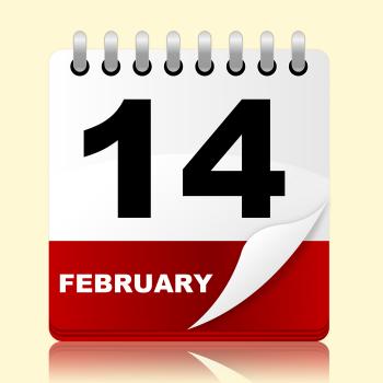 Love Calendar Means Valentines Day And 14Th