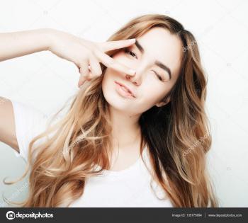 lovely woman showing victory or peace sign — Stock Photo © kanareva ...