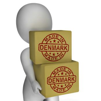Made In Denmark Stamp On Boxes Shows Danish Products
