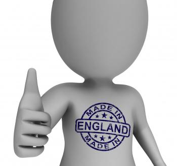 Made In England Stamp On Man Shows English Products Approved